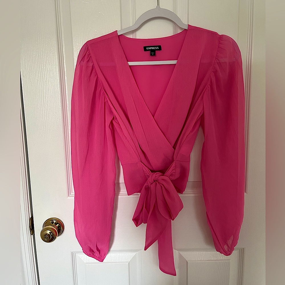 Hot pink Express tie-front blouse in XS